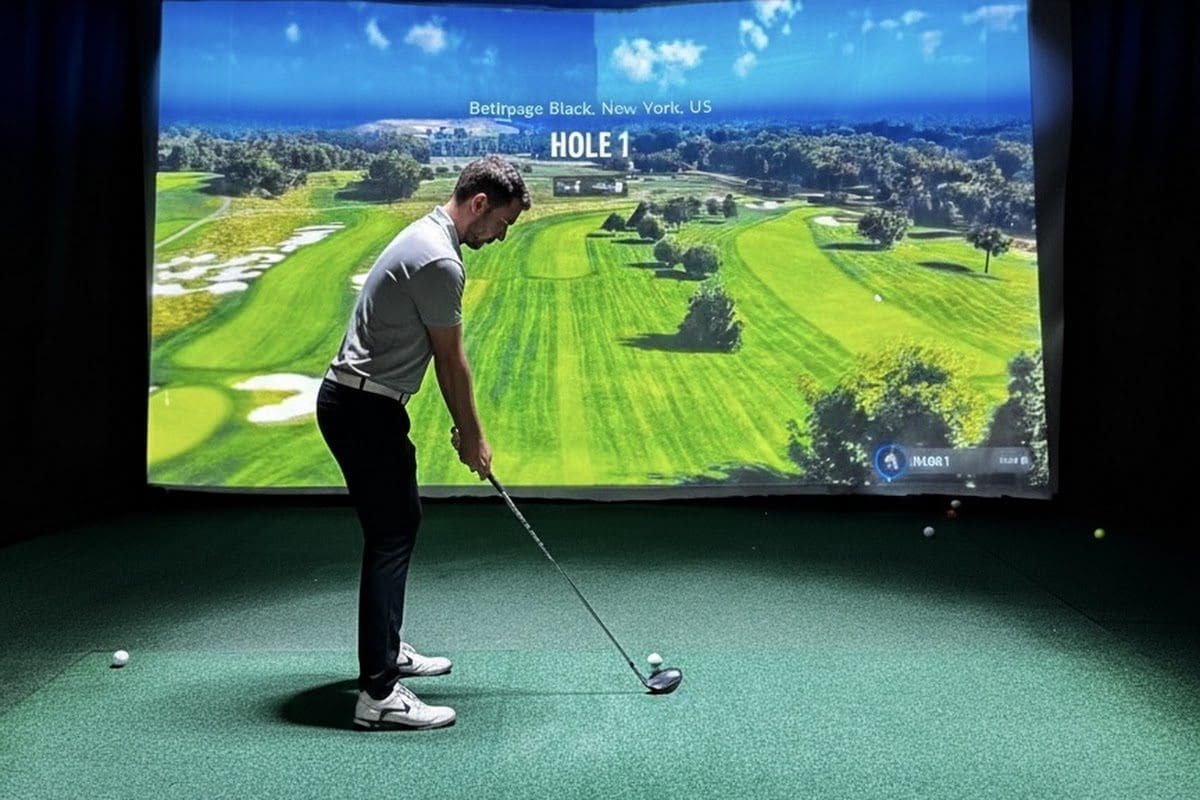 Self-serve 24/7 simulator bay at TeeTime Indoor Golf in Glenview, Illinois