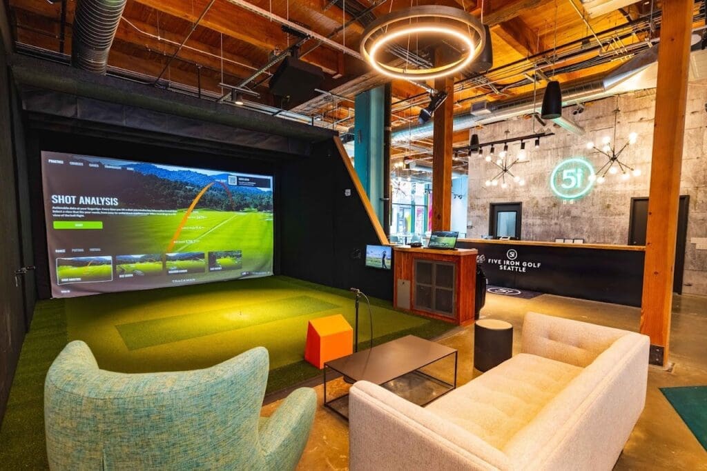 Inside Five Iron Golf Seattle - indoor golf simulator venue